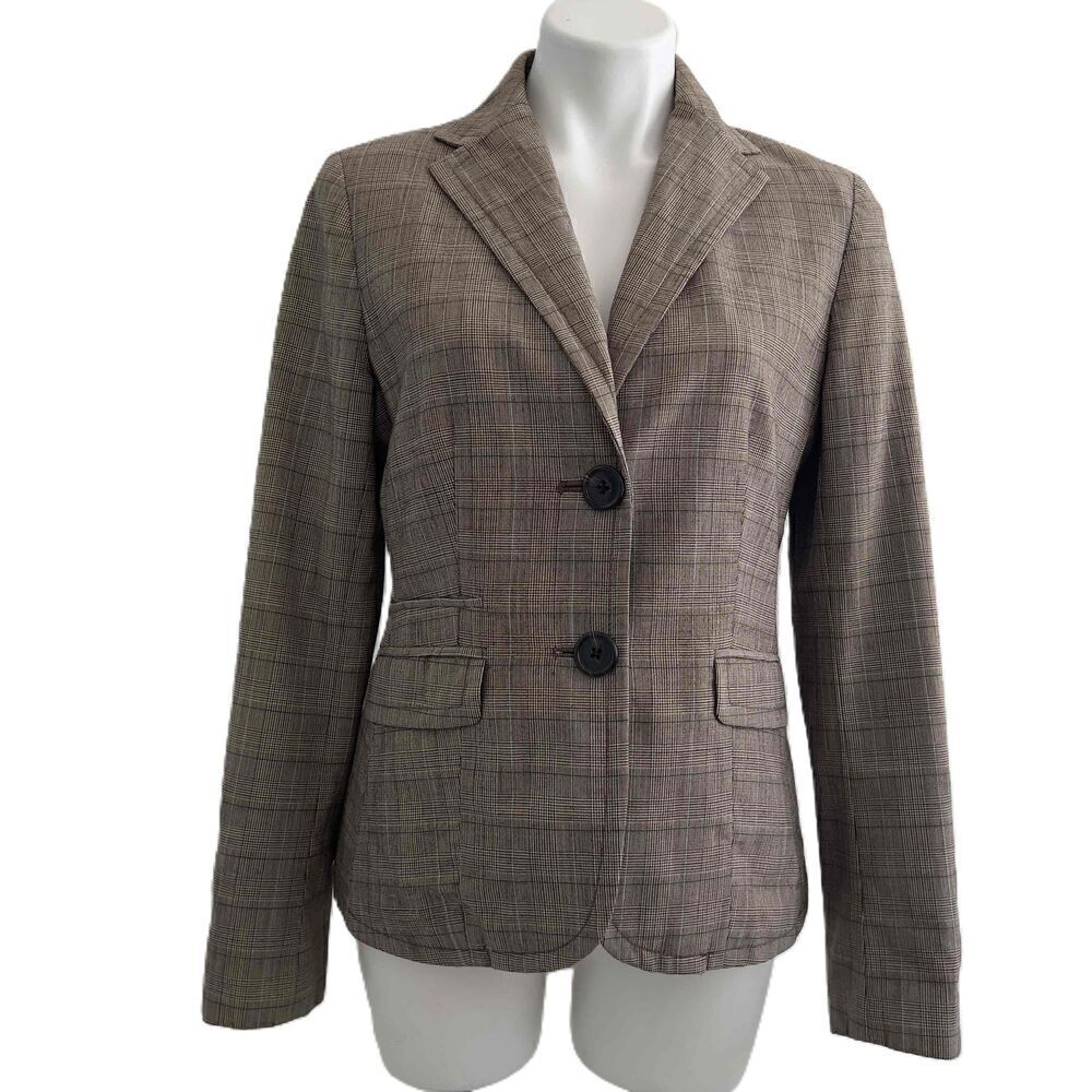 GAP Vintage 90s Wool Blazer size 6 Brown Check Y2K academia collegiate work